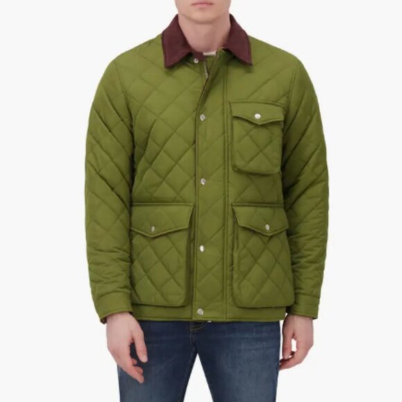 NEW ROBERT GRAHAM Diamond Quilted Utility Jacket With Corduroy Collar lime 864mn - Picture 2 of 8